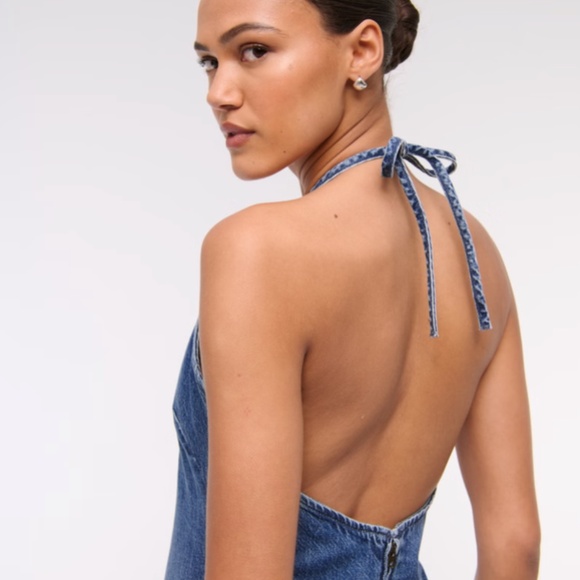 Abercrombie Open-Back Halter Denim Mini Dress - Picture 3 of 4